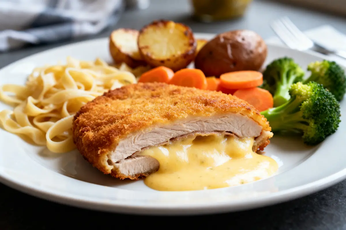 Cordon bleu, légumes, pâtes et pommes de terre parfaits en accompagnement pour cordon bleu crémeux