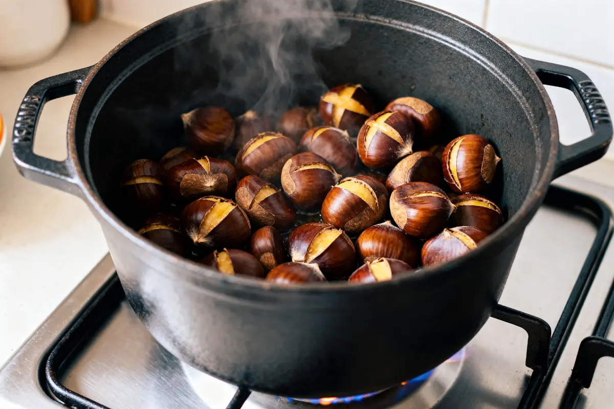 pexels-michal-pech-213601-757318 (1) Cuisson des châtaignes à l'eau à la cocotte minute sur une cuisinière à gaz