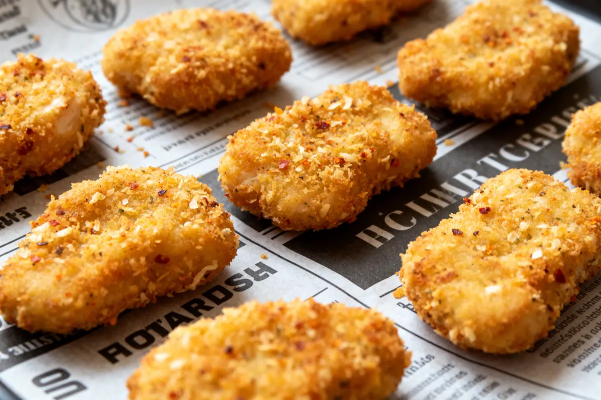 pexels-michal-pech-213601-757318 (1) Nuggets dorés et croustillants cuits à l'air fryer sur du papier journal