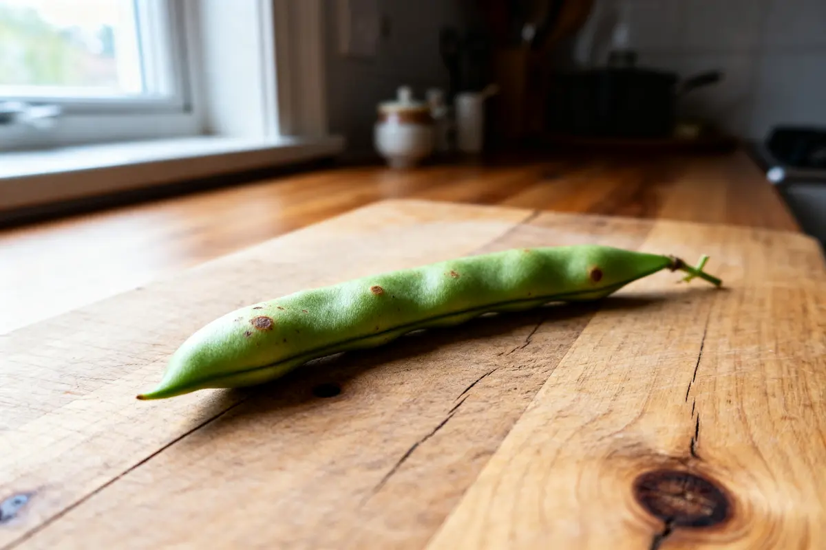 pexels-michal-pech-213601-757318 (1) Gros plan d'un haricot vert sur une planche, illustrant la calorie d'un haricot vert