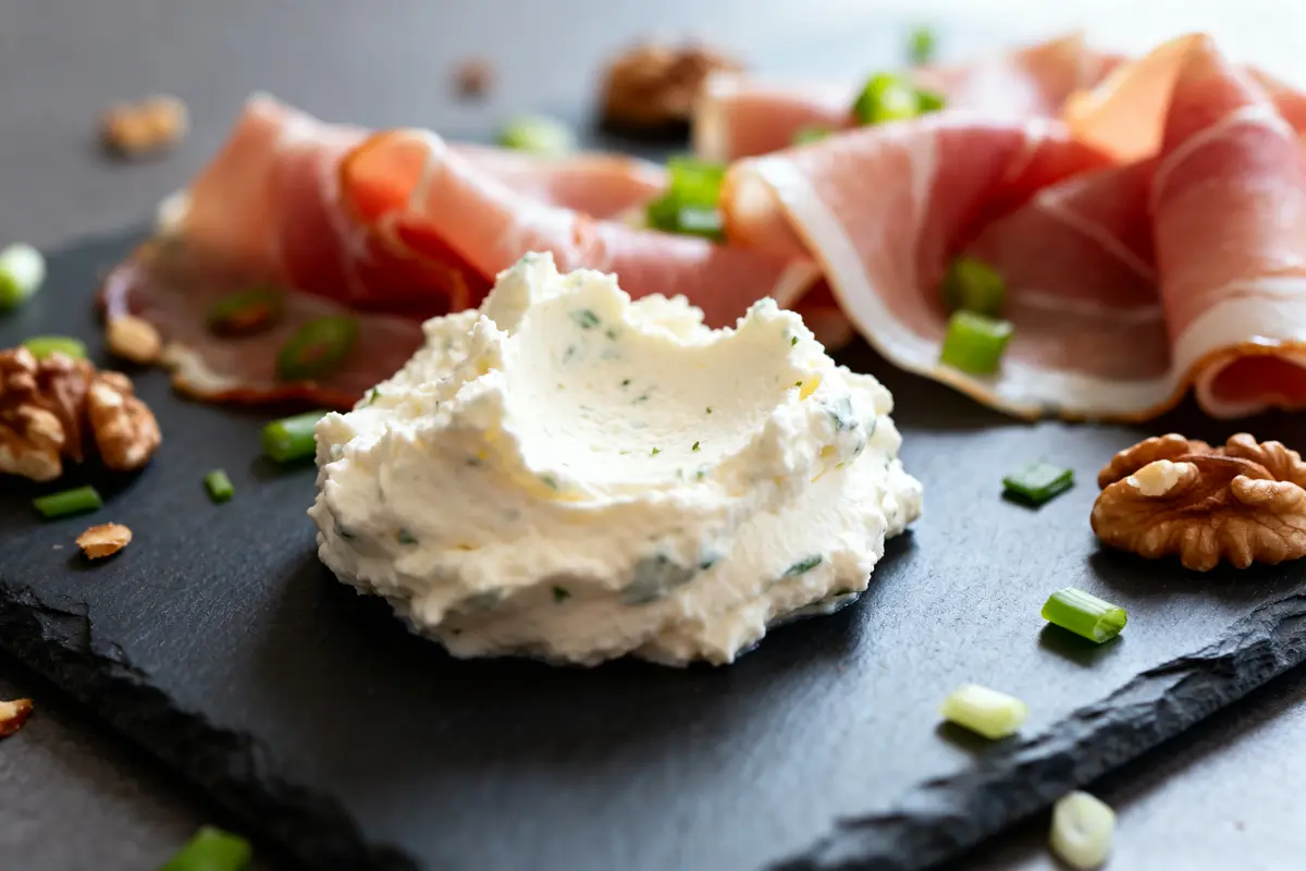 pexels-michal-pech-213601-757318 (1) Mascarpone salé sur planche ardoise avec noix et jambon pour recette gourmande
