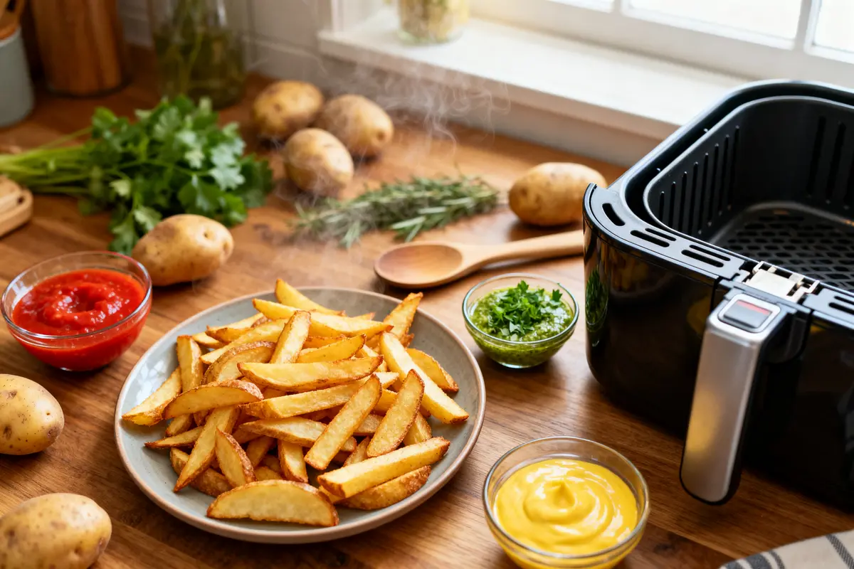 Frites maison croustillantes avec sauces et airfryer pour recettes à l'airfryer savoureuses