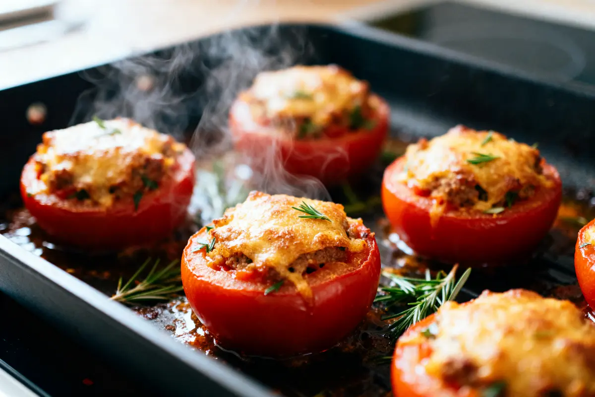 Tomates farcies cuites au four, garnies de fromage et herbes, temps de cuisson des tomates farcies